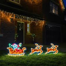 Make way for santa and his sleigh with a couple of reindeer and a penguin helper, he is ready to land in your yard—or even indoors, if theres room enough. 2 2m Outdoor Santa With Sleigh And Reindeer Tinsel Christmas Silhouette 526 Multi Colour Leds