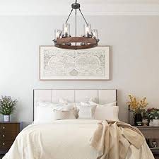 Lnc Farmhouse Chandelier Wood Round Wagon Wheel 6 Light Fixture With Seeded Glass Shades For Dining Living Room Farmhouse Goals