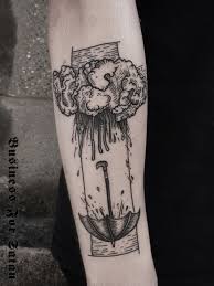 Illustration Style Umbrella And Cloud Tattoo On Sleeve I Want Tattoo Woodcut Tattoo Tattoos Cloud Tattoo