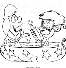 Sweet swimming pool coloring page to get kids in the mood for a great time at the pool this summer. Vector Of A Cartoon Boy And Girl Playing In A Kiddie Pool Outlined Coloring Page By Toonaday 21808
