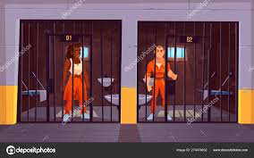 Prisoners in orange jumpsuits in prison jail. — Stock Vector © vectorpouch  #274474832