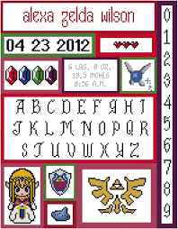 The first project i made was a legit pattern with all colors in dmc and labelled appropriately. Zelda Baby Birth Record Cross Stitch Pattern Nerdpillo