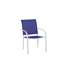 Outdoor swivel chairs like swivel rocker patio chairs are perfect for listening to more than one conversation while entertaining. Garden Treasures Pagosa Springs Stackable White Metal Frame Stationary Dining Chair S With Blue Sling Seat In The Patio Chairs Department At Lowes Com