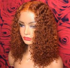 Ginger colored short curly bob Human Hair Wig 13*6*1 T part human