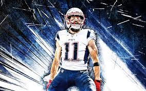 Conjunto como pantalla principal y pantalla de bloqueo ? Download Wallpapers 4k Julian Edelman Grunge Art Nfl New England Patriots Wide Receiver Blue Abstract Rays Julian Francis Edelman Artwork Julian Edelman New England Patriots Julian Edelman 4k For Desktop Free Pictures