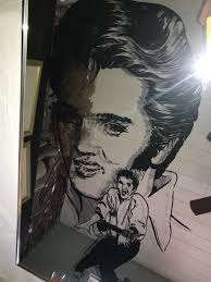 Vintage GRAFF Art PORTRAIT The King ELVIS PRESLEY Framed WALL MIRROR Sketch  30¼"