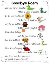 Goodbye Rhyming Poem Preschool Poems Kindergarten Poems Kindergarten Songs