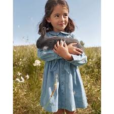 Miniboden dívčí šaty bavlna králík vyšívaná džínová sukně britské dovozové  dětské oblečení 2024 jaro novinka