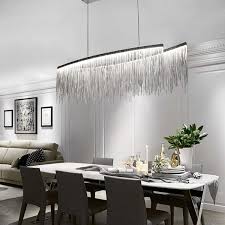 Moooni Post Modern Rectangle Aluminum Tassel Linear Chandelier Rectangular Pendant Light Fixtu Luxury Dining Room Pendant Lamp Living Room Living Room Lighting