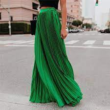 Pileli şifon yüksek bel kadın maxi etek kat uzunluk katı uzun etek bayanlar  2020 gevşek yeşil siyah pembe dipleri kadın Uzun Etek Duz satın almak  online | Alt Giyim - Ucuz-Ust.cam