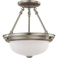 Glomar Elektra 2 Light Brushed Nickel Semi Flush Mount Light With Frosted White Glass Hd 3244 Flush Mount Lighting Glass Ceiling Lights Flush Mount Ceiling
