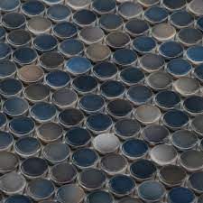 Dark Blue Multi Round Penny Porcelain Mosaic Floor And Decor Porcelain Mosaic Penny Tile Mosaic Flooring