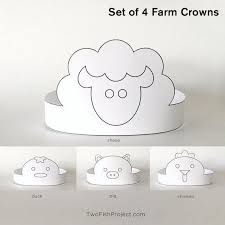 Birthday Crown For Boy Printable Diy Coloring Mask Printable Paper Crown Kit Kids Birthday Party Costume Hat For Girl Boy Barnyard Farm Animals Chicken Duck Pig Sheep Cocuklar Icin Sanat Dogum Gunu Faaliyetler
