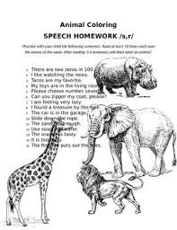 Color Animal Speech Homework S And R Sound Speech Phonics Reading Speech Articulation