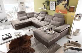 Wohnlandschaft In Beige Braunem Webstoff