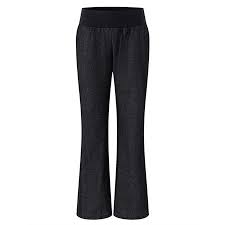 Womens Elastic Waist Flared Bell Bottom Faux Denim Pants Trousers