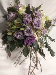 Ocean Song Roses Hydrangea Lisianthis Grevelia And Seeded Eucalyptus Wedding Bouquet Eucalyptus Wedding Bouquet Lavender Wedding Wedding Bouquets