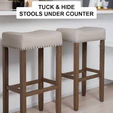 3 wooden bar/kitchen island stools. Nathan James Hylie Nailhead Wood Pub Height Counter Bar Stool 24 Beige Fabric Cushion Light Brown Finish Walmart Com In 2021 Backless Bar Stools Counter Bar Stools Bar Stools