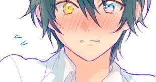 Anime, anime girls, water, closed eyes, cyan background. Anime Boy Blushing Two Different Colored Eyes Yellow Eye Blue Eye Black Hair White Shirt Anime Pinterest Different Anime Eyes Anime Boy Hair Anime