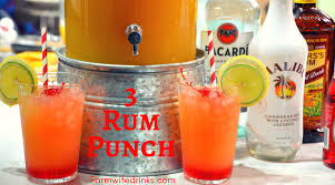 To make it, combine 1 ounce each of light rum, dark rum, and orange curaçao with 1 1/2 ounces each of passion fruit purée or syrup and orange juice, 1/2 ounce each of fresh lemon and lime juices, 1/4 ounce of grenadine, and 2 dashes of aromatic bitters. 3 Rum Punch The Farmwife Drinks