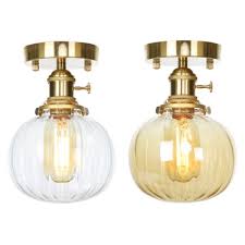 Globe Bathroom Ceiling Mount Light Amber Clear Fluted Glass 1 Light Antique Flush Light Beautifulhalo Com