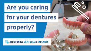 Dentures should be cleaned regularly just like natural teeth. Caring For Dentures Denture Care Youtube
