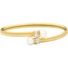 Black hills gold tri tone leaf heart bracelet reg. 10k Yellow Gold 6 5mm Freshwater Pearl And Diamond Accent Bracelet Gemstone Bracelets Jewelry Watches Shop The Exchange