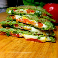 Margarita Pizza Quesadilla On Homemade Spinach Tortillas Vegan Spinach Tortilla Recipes Vegetarian Recipes
