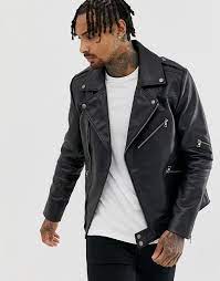 Asos Design Leather Racing Biker Jacket In Black Leather Jacket Cargo Jacket Mens Green Cargo Jacket