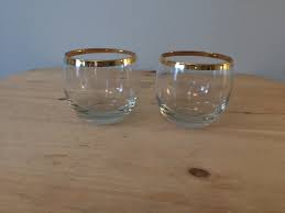 Set Of Two 2 Roly Poly Glasses Cocktail Glasses Whiskey Glasses Bar Glasses Vintage Barware With Gold Tri Bar Glasses Whiskey Glasses Vintage Barware