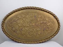 Check spelling or type a new query. Large Oval Etched Brass Tray Table Wall Hanging Middle Eastern Home Decor Statement Piece Hammered Foliage Design Moroccan India Persian Brass Tray Table Oval Tray Table Brass Tray