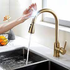 Forious gold kitchen faucet with pull down sprayer, kitchen faucet sink faucet with pull out sprayer, single hole and 3 hole deck mount, single handle copper kitchen faucets, champagne bronze. Gold Finish Touch Kitchen Sensor Faucet With Pull Down Sprayer