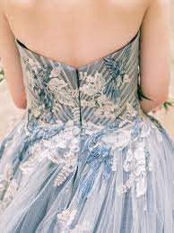 Blue Wedding Dress With Lace Details Designed By Modeca Esmee Wedding Dress Blue Grey Weddings Couture Wedding Gowns Blue Wedding Dresses