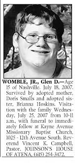Obituary for Glen WOMBLE (Aged 15)