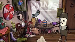 Click on the bowl on the table and throw the little mushrooms in it. The Inner World Der Letzte Windmonch Review Adventure Corner