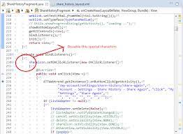 Android - How To Disable The Special Characters In Eclipse Java Class -  Stack Overflow