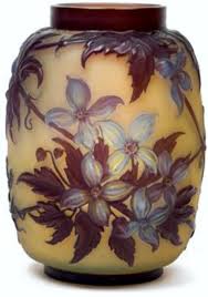 Nancy Ca 1925 Overlay In Yellow Blue And Violet With Clematis Branches In Souffle Technique Cameo Signature Galle Height 24 3 Cm Vase Art Vases