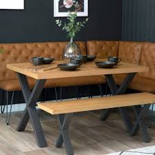 Bookmatch maple slab dining table with. Industrial Style Oak Wood And Steel Fixed Top Kitchen Dining Room Table 75 X 130cm
