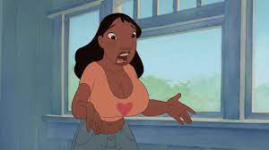 accurate art style big breasts breasts cleavage dark-skinned  female dark skin disney edit gan (artist) huge breasts lilo and stitch lips  nani pelekai plump lips screenshot screenshot edit 