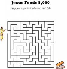 Silhouette of jesus in the sunlight. Kids Bible Worksheets Free Printable Jesus Feeds 5000 Maze