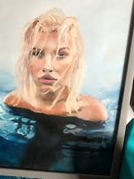 A Woman Bathing Nude in the Sea Oil Painting With Frame