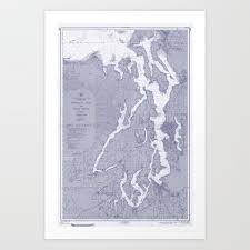 Puget Sound Washington State Nautical Chart Map Print 1956 Blue Map Art Prints Art Print By Chartedwaters