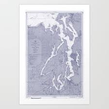 puget sound washington state nautical chart map print 1956 blue map art prints art print by chartedwaters