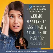 ⏪ Nuestra próxima transmisión en vivo ⏩ La Psicóloga Carla Tapia abordará  el tema ¿Cómo manejar la ansiedad y los ataques de pánico? Mañana Lunes 20  de Abril a las 5:30 PM