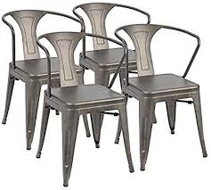 Amazon Com Furmax Metal Chairs With Arms Distressed Style Dream White Indoor Outdoor Use Stackable Chic Dining Metal Chairs Dining Chairs Metal Dining Chairs