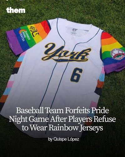 Baseball Team Forfeits Pride Night Game After Players Refuse to Wear Rainbow Jerseys https://www.them.us/story/york-revolution-pride -canceled-rainbow-jersey?utm_source=facebook&utm_medium=social&utm_campaign=dhfacebook&utm_content=app.dashsocial.com ...