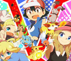 ash ketchum, bonnie (pokemon), chespin, clemont (pokemon), fennekin,  froakie, pikachu, serena (pokemon), creatures (company), game freak,  nintendo, pokemon, pokemon (anime), pokemon xy, quartet, 10s, 2boys,  2girls, ahoge, ame mochi, angry, armpits 