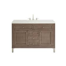 Linear 48 In White Washed Walnut Vanity With Arctic Fall Quartz Top Vanity Modern Drawers White Wash