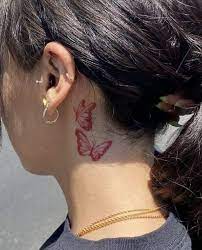 Butterfly Tattoo Neck Tattoos Women Small Matching Tattoos Red Ink Tattoos