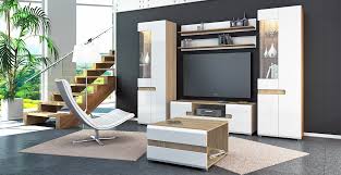 Makeover für die gute stube: Wohnwand Leonardo Anbauwand 5 Teilig Sonoma Eiche Weiss Hochglanz Mdf Wohnwande Wohnzimmer Feldmann Wohnen Gmbh Online Shop